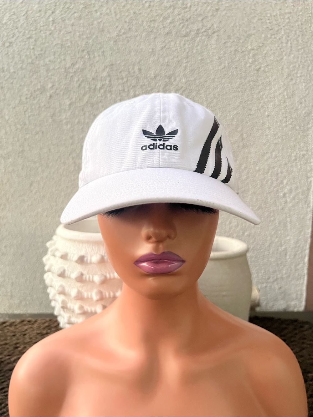 adidas SST Relaxed Fit Cap White Black 3 Stripes Trefoil